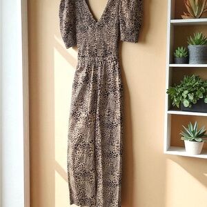 Sea Calla Women's‎ Cheetah Print Smocked Waist Jumpsuit Size 6 Animal Print